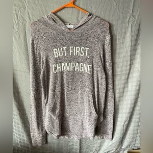 ‘But first Champagne’ Long Sleeve Hooded Tee